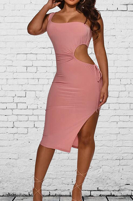 Pure Color Cultivate One's Morality Sexy Hollow Out Dresses QL6028