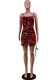 Fashion Sexy Sling Net Yarny Print Short Dress WY6761