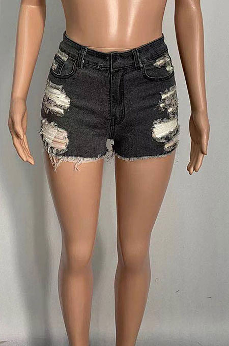 Hole Burnt Flower Wash Short Jeans XQ1106