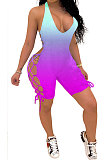 Fashion Sexy Gradient Printing Personality Bind Halter Neck Romper Shorts GHH006