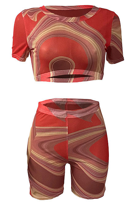 Batch Print Net Yarn Casual Shorts Sest XQ1109