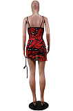 Fashion Sexy Sling Net Yarny Print Short Dress WY6761