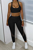 Super Eastic Pineapple Cloth Yoga Sport Vest Long Pants Spliced Two-Pieces XQ1110