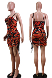 Fashion Sexy Sling Net Yarny Print Short Dress WY6761
