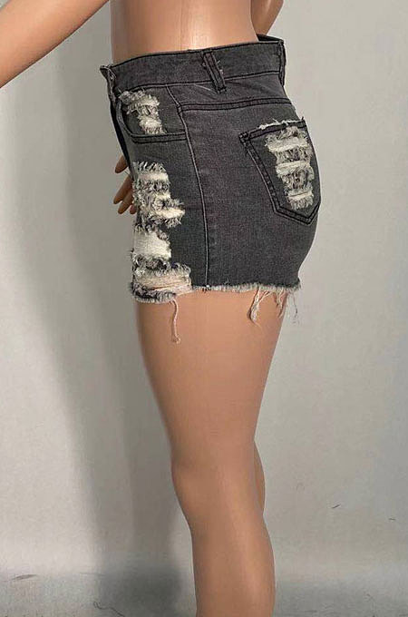 Hole Burnt Flower Wash Short Jeans XQ1106