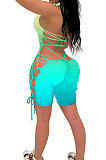 Fashion Sexy Gradient Printing Personality Bind Halter Neck Romper Shorts GHH006