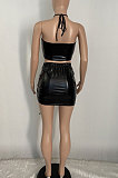 PU Shirred Detail Gallus Skirts Sets XQ1112