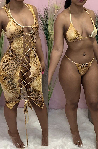 Women Fashion Print  Bikini Bind Three Piece S6278