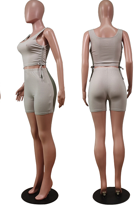 Fashin Sexy Pure Color Vest Shorts Two-Piece WY6720