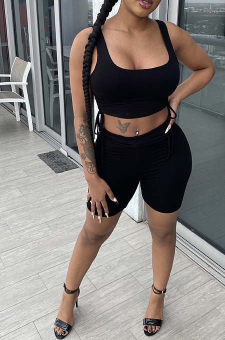 Fashin Sexy Pure Color Vest Shorts Two-Piece WY6720