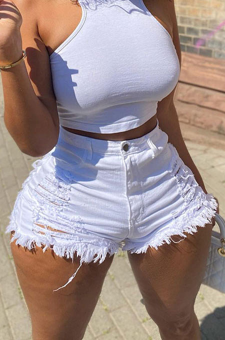 Hole Burnt Flower Wash Short Jeans XQ1105