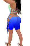 Fashion Sexy Gradient Printing Personality Bind Halter Neck Romper Shorts GHH006