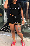 Fashion Casual Letter Print Hurnt Flower Short Sleeve Two-Piece S6277