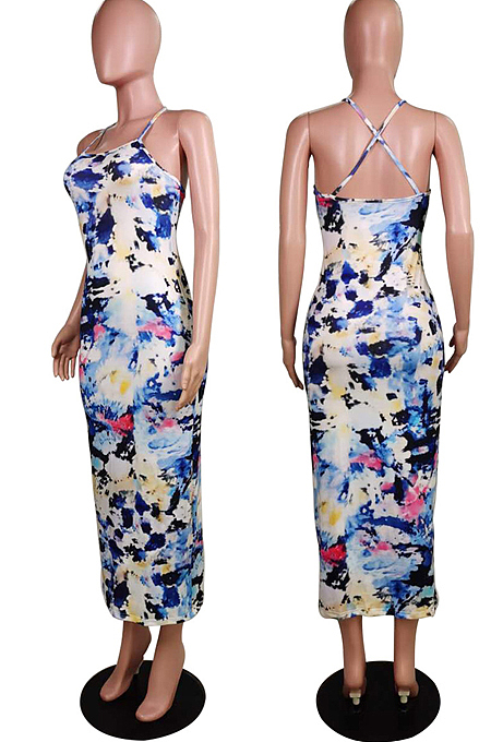 Women Sexy Print Sling Backless Dresses WY6651