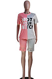 Casual Sport Burnt Flower Letter Printing At Home Shorts Sets SY8585