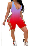 Fashion Sexy Gradient Printing Personality Bind Halter Neck Romper Shorts GHH006