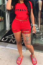 Fashion Casual Letter Print Hurnt Flower Short Sleeve Two-Piece S6277