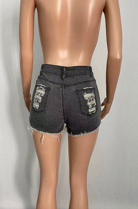 Hole Burnt Flower Wash Short Jeans XQ1106