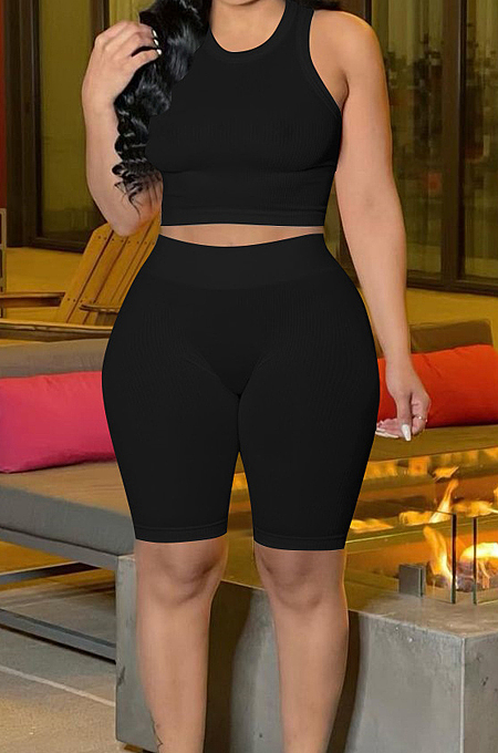 Pure Color Pit Bar Casual Shorts Two-Piece YMT6204