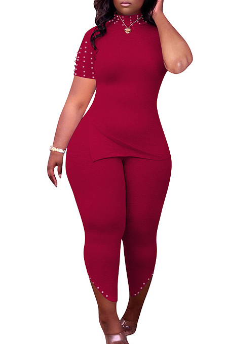 Pure Color Nail Bead Casual Vented Two-Piece HH8958