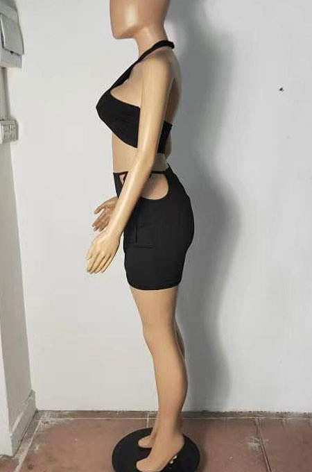 Pure Color Hang A Neck Package Hip Skirt Two-Pieces RB3156