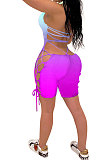 Fashion Sexy Gradient Printing Personality Bind Halter Neck Romper Shorts GHH006