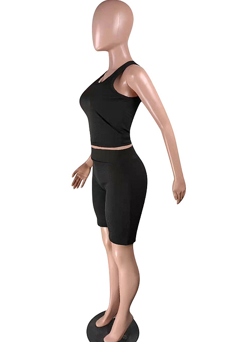 Pure Color Pit Bar Casual Shorts Two-Piece YMT6204