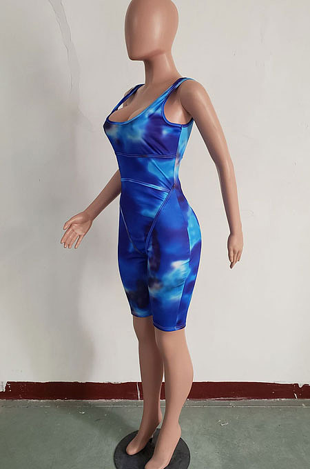 Trendy Casual Printing Invisible Zipper Romper Shorts GHH005