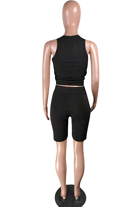 Pure Color Pit Bar Casual Shorts Two-Piece YMT6204
