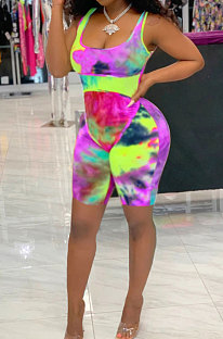 Trendy Casual Printing Invisible Zipper Romper Shorts GHH005