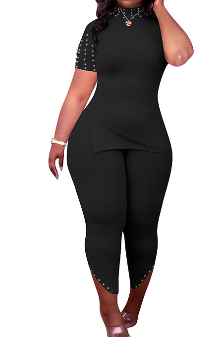 Pure Color Nail Bead Casual Vented Two-Piece HH8958