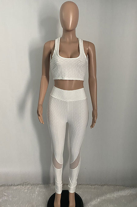 Super Eastic Pineapple Cloth Yoga Sport Vest Long Pants Spliced Two-Pieces XQ1110