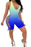 Fashion Sexy Gradient Printing Personality Bind Halter Neck Romper Shorts GHH006