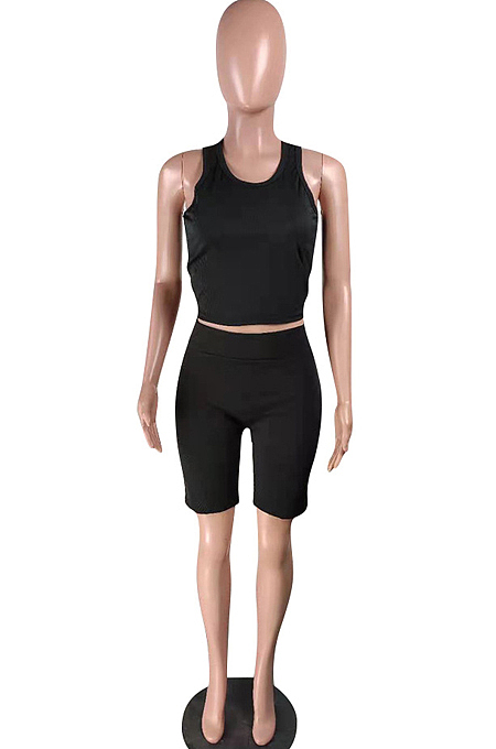 Pure Color Pit Bar Casual Shorts Two-Piece YMT6204
