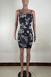 Trendy Sexy Printing Activity Buckle Gallus Mini Dress RB3158