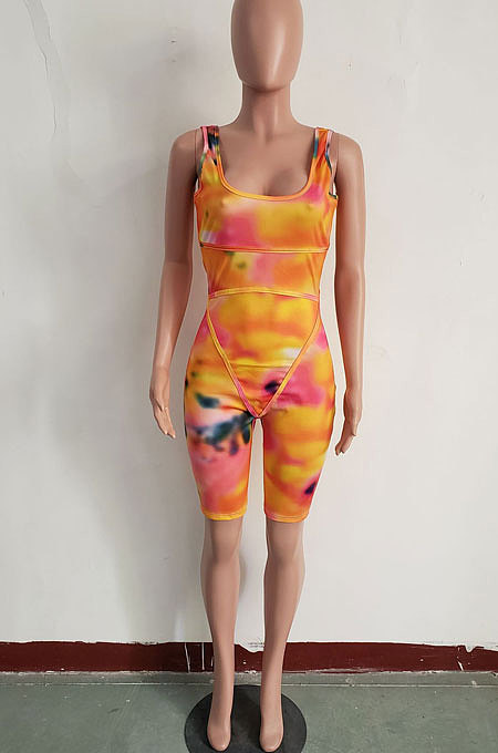 Trendy Casual Printing Invisible Zipper Romper Shorts GHH005