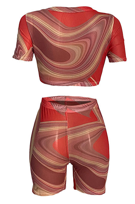 Batch Print Net Yarn Casual Shorts Sest XQ1109