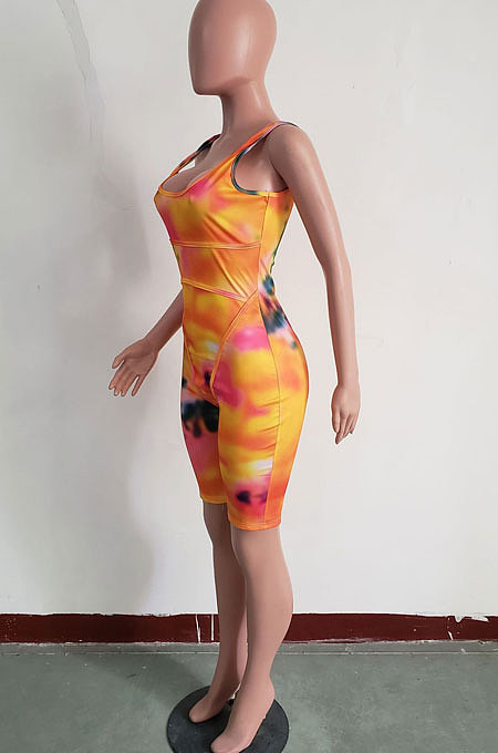 Trendy Casual Printing Invisible Zipper Romper Shorts GHH005