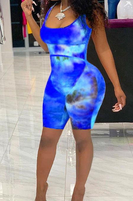 Trendy Casual Printing Invisible Zipper Romper Shorts GHH005