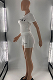 Fashion Casual Letter Print Hurnt Flower Short Sleeve Two-Piece S6277