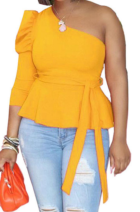 Inclined Shoulder Puff Sleeve Sexy Jacket YT3265