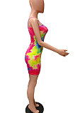 Sleeveless Colorful Tie Dye Halter Neck At Home Vest Gallus  Romper Shorts FM6203