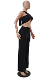 Casual Pure Color Wide-Legged Pant Ribbon Boob Tube Top Suit TRS1123