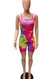 Sleeveless Colorful Tie Dye Halter Neck At Home Vest Gallus  Romper Shorts FM6203