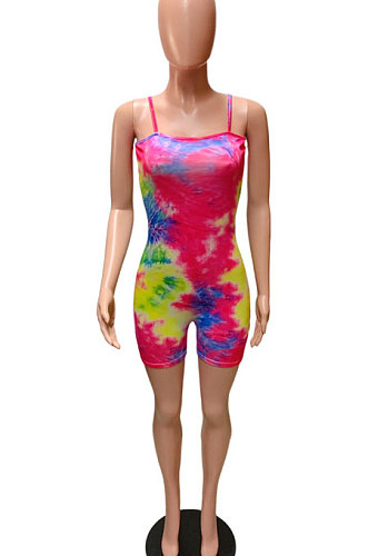 Sleeveless Colorful Tie Dye Halter Neck At Home Vest Gallus  Romper Shorts FM6203