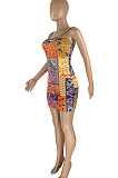 Euramerican Women Cashew Flower Element Printing Gallus Cultivate One's Morality Mini Dress HR8169
