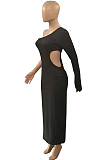 Asymmetric Inclined Shoulder Pure Color Sexy Hole Hole Dresses QQ5237