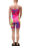 Sleeveless Colorful Tie Dye Halter Neck At Home Vest Gallus  Romper Shorts FM6203