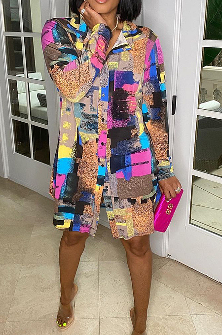 Casual Loose Graffiti Print Shirt Dress TRS1121