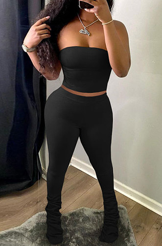 Trendy Women Chest Wrap Shirred Detail Pants Heaps Of Pants Two-Pieces HR8170